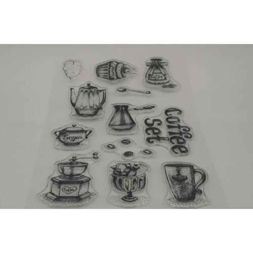 Coffe set transparent Silicone stencil for DIY Scrapbooking photo album decorative sheets