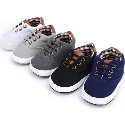 Newborn Baby Boys Casual Shoes Canvas Sneakers Lace Up Soft Sole Anti-Slip Toddler Shoes Boys First Walkers 0-18M