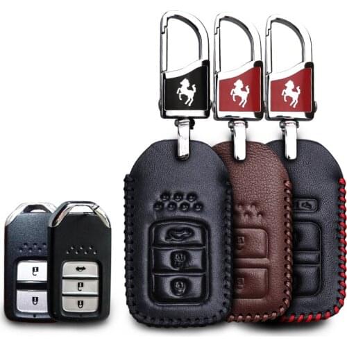 KUKAKEY Leather Car Key Case Fob Cover For Honda Jazz Vezel City Accord Civic Pilot CRV BRV HRV Remote Keyless Holder Bag Shell