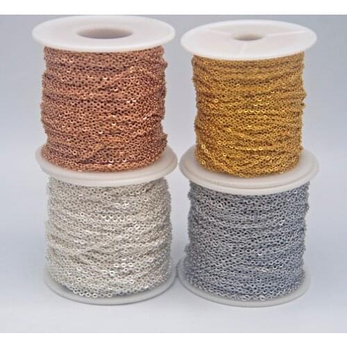 2m Stainless Steel Metal Cable Link Chain 1mm 1.5mm 2mm Width Silver Rose Gold for Necklaces Bracelets Jewelry Making By Meters