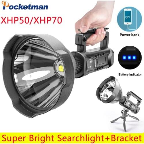 30000lumen XHP70.2 XHP50 Powerful Flashlight Brightest Spotlight Searchlight LED Flashlamp Portable Work Light With Bracket