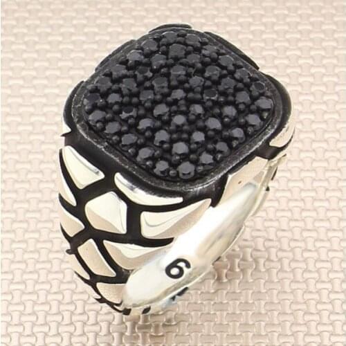 Men Silver Ring With Rectangle Mini Black Onyx Stone Made In Turkey Solid 925 Sterling Silver
