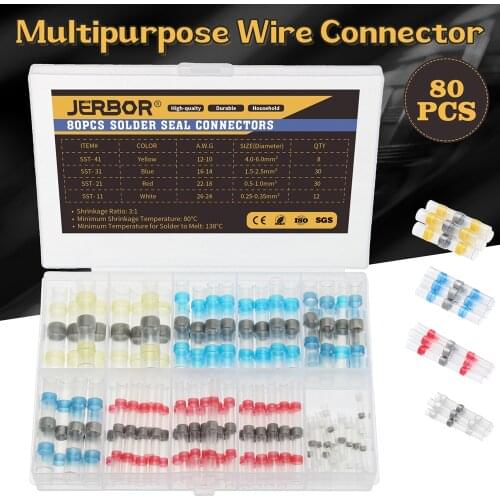 80Pcs Solder Seal Wire Connectors Kit, Heat Shrinkable Butt Connectors Waterproof and Insulated Electrical Wire Connector