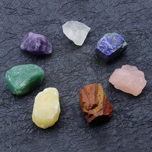 Natural 1 Set 7 Chakra Stones Crystal Healing Quartz Amethyst Gemstone Palm Polished Mineral Ornaments Irregular Home Decor R8U0