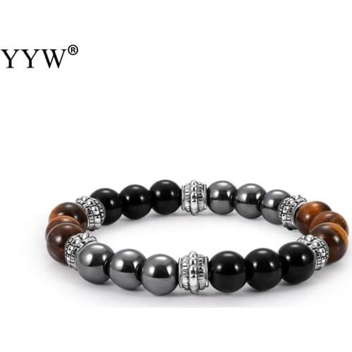 2018 Brand New Fashion Health Men Bracelet 8mm Agat Stone Beads With Hematite Bead Diy Charm Bracelet For Men Jewelry Gift