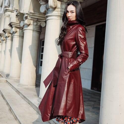 2021 Spring And Autumn New High-Quality Sheepskin Leather Windbreaker Womens Long Single-Leather Jacket