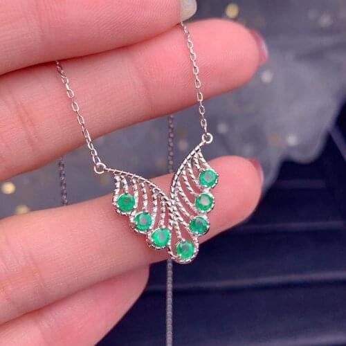 Natural green Emerald necklace Pendant S925 silver natural gemstone necklace Lovely triangle Tassels girl party gift jewelry