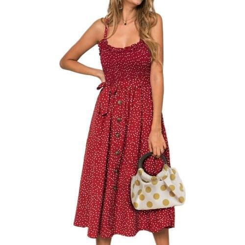 Sexy Summer Sleeveless Slip Dress Women Strapless Bow Button Loose Bandage Pleated Polka Dot Sundress Casual Backless Vestidos