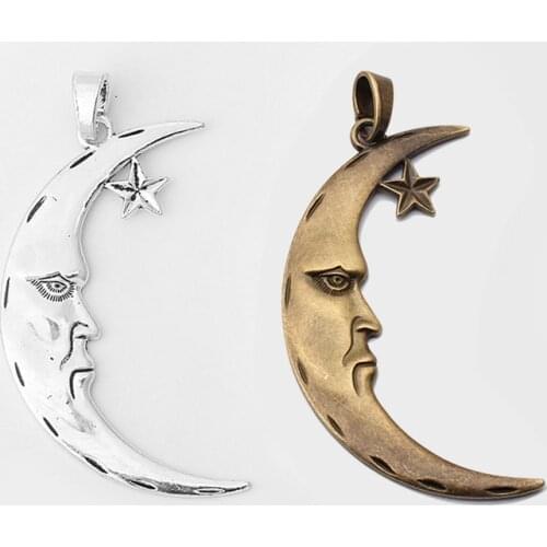 4PCS Vintage copper Tibetan Silver Plated moon Charms Metal Pendants for Jewelry Making DIY Handmade 84*44mm