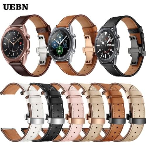 UEBN Butterfly clasp Leather strap for Samsung Galaxy Watch 3 41mm Bracelet for galaxy watch 3 45mm Watchbands Correa ремешок