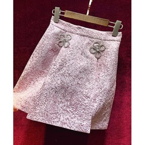 Luxury Pink Color Diamonds Clip Women Summer Mini Skirt Good Quality A-Line Style Spring Summer Lady Skirts