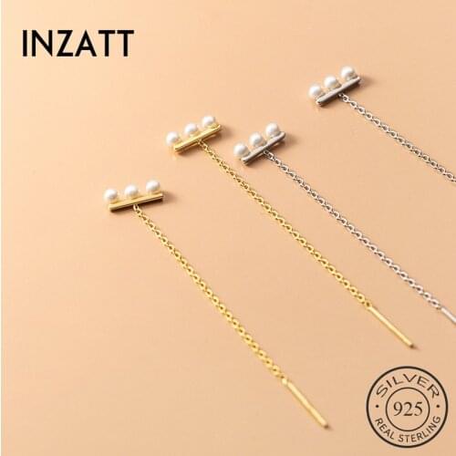 INZATT Real 925 Sterling Silver Pearl Letter T Chain Tassel Hoop Earrings For Fashion Women Punk Fine Jewelry Accessories