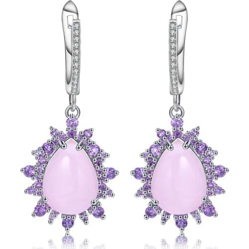 GEMS BALLET Natural Pink Chalcedony Vintage Earrings 925 Sterling Silver Gemstone Drop Earrings for Women Wedding Fine Jewelry