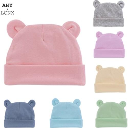 Wholesale Newborn Baby Hat Beanies Cotton Infant Photography Props Boys Girls Solid Color Bonnet Hats With Ears Winter Warm Cap
