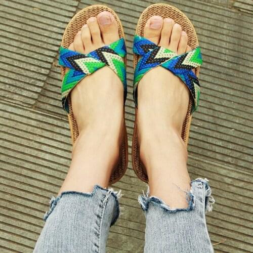 Summer 3 Colors Flax Home Slippers Women 35-40 Slapping Beach Flip Flops Non-slip Unisex Family Slippers