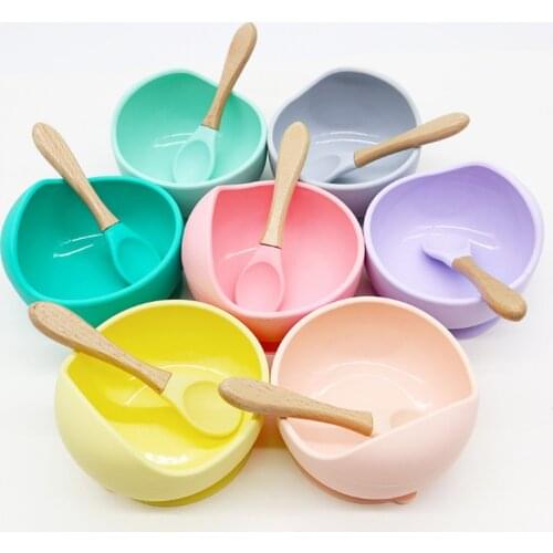 Silicone Baby Feeding Bowl Tableware Waterproof Spoon Non-Slip Crockery BPA Free Silicone Dishes for Baby Bowl Baby Plate