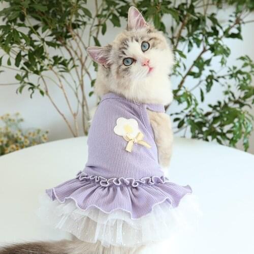 Dog Sling Dresses Summer Pet Thin Skirt Cats Clothes with Lace Edge Puppy Girls Flower Printing Costumes for Small Medium Dogs