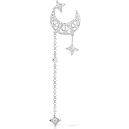 SOELLE Fashion Real 925 Sterling Silver Mono Moon and Star Long Dropping Earring 1pc for Women EDEN Collection Brand Jewelry