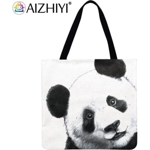 Pandas Printed Shoulder Shopping Bag Casual Ladies Large Capacity Tote Handbags