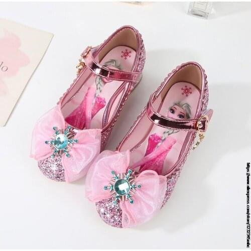 Autumn Newest cartoon girl Leather shoes children high heel princess single shoes Frozen Elsa Anna leather shoes school Disney