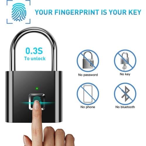 Mini Smart Keyless Fingerprint Security Lock USB Rechargeable Fingerprint Padlock For Locker Intelligent Home Keyless Lock