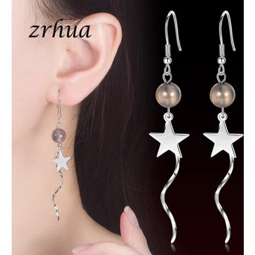 ZRHUA Tassel Drop Earrings Fashion 925 Silver Crystal Earrings Jewelry Pendientes Long Brincos for Women Female Engagement Gifts