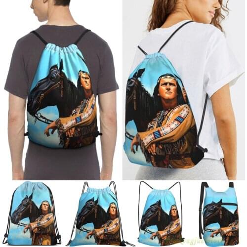 Winnetou And Old Shatterhand Painting Men Outdoor Travel Gym Bag Waterproof Drawstring Backpack Women Fitness Swimming Bag