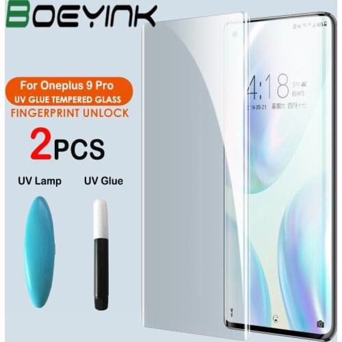 2PCS Boeyink UV Tempered Glass For Oneplus 9 Pro Liquid Full Glue Screen Protector For OnePlus 8 7 7T 9 Pro 1+8 1+9 Pro Films