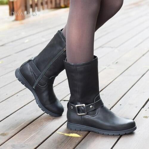 Womens Handmade Retro Leather Mid Calf Boots for Winter classic Martin boots Black