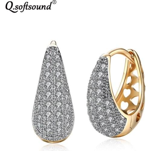 Elegance Waterdrop Champagne Gold Hoop Earrings For Women Zircon Paved Earings Fashion Jewelry Pendientes Mujer Moda 2019 QH140