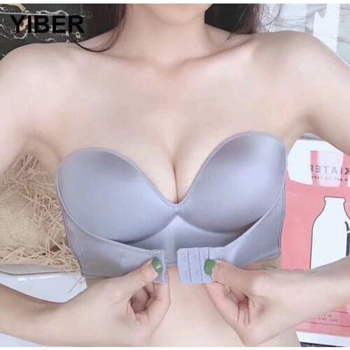 Women Push Up Strapless Bra Seamless Invisible Backless Brassiere Sexy Lingerie 1/2 Cup Bralette Underwear for Wedding Dress