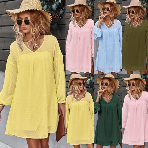 Women Robe Femme Spring Autumn A-Line Dresses V-Neck Long Sleeve Loose Dress For Womens Clothing 2021 Casual Vestido De Mujer