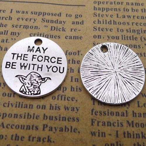 100pcs Blessing Words Charms MAY THE FORCE BE WITH YOU 20mm x 20mm DIY Jewelry Making Pendant antique silver color