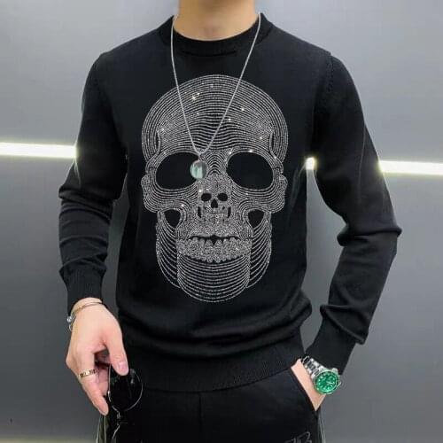 2021 Mens Sweater Winter Long-Sleeved Casual Round Neck Luxury Brand Pattern Skull Top Star New Black And White Slim M-5XL