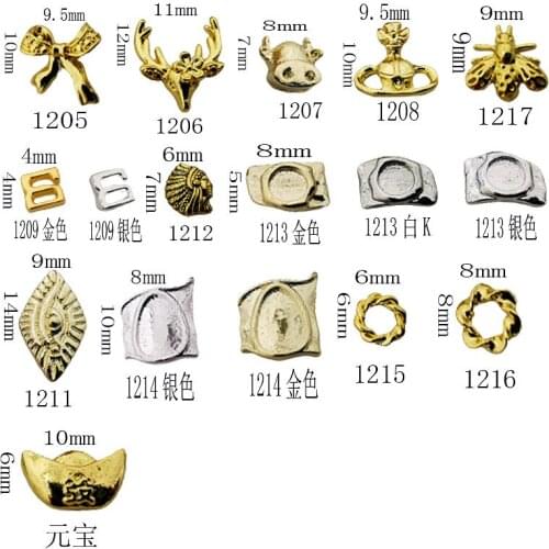 50pcs/Pack Alloy Nail Art Parts Charms Punk Style Bow Cattle Elk Planet Ingots Pharaoh 3D DIY Metal Accessories Sticker Tools
