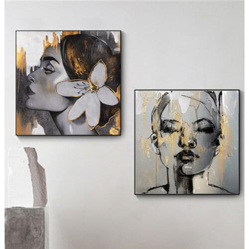 Abstract Golden Girl Face Fashion Picture Wall Decoration Canvas Art Print HD Posters For Living Room Bedroom Home Decor Cuadros