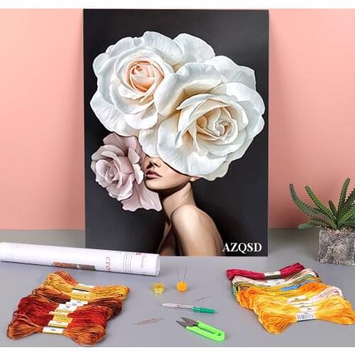 Abstract Beautiful Flower Women Modern Printed Canvas 11CT Cross-Stitch Complete Kit Embroidery DMC Threads work Floss