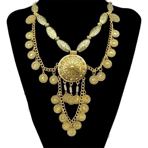 Big Exaggerated Chunky Necklaces for Women Boho Coin Bib Statement Collar Necklace Turkish Tribal Gypsy Party Jewelry Gift