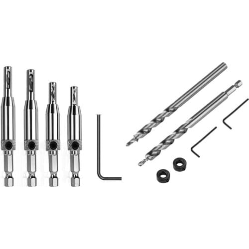 Promotion! 3/8 Inch Pocket Hole Drill Bit with Depth Stop Collar with 5 PCS Self Centering Hinge Tapper Core Drill Bit Set