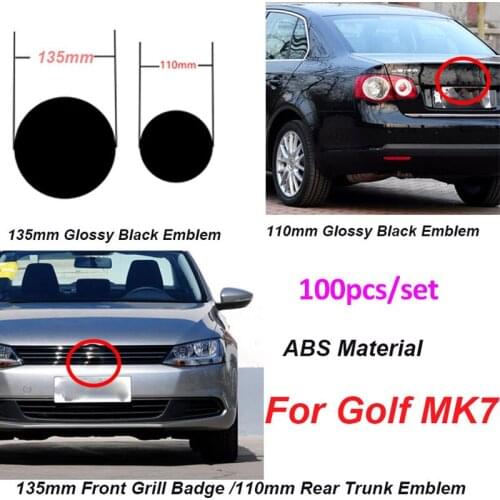 Car Styling 100Pcs for Golf MK7 135mm Front Grill Badge 110mm Rear Trunk Lid Emblem Front Grille Logo Car Badge Grid Logo