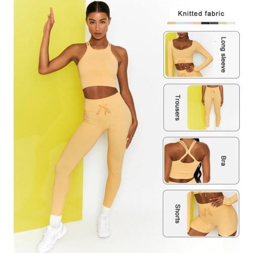 Seamless Yoga Set Women Gym Clothing Fitness Sportswear High Waist Leggings Padded Strappy Sports Bra Workout Clothes