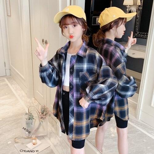 Girl Blouse Thin Clothes Spring Autumn Clothing Children Plaid Cotton Tops Teen Girls Korean Long Sleeves Casual Shirt 5 7 9 11Y