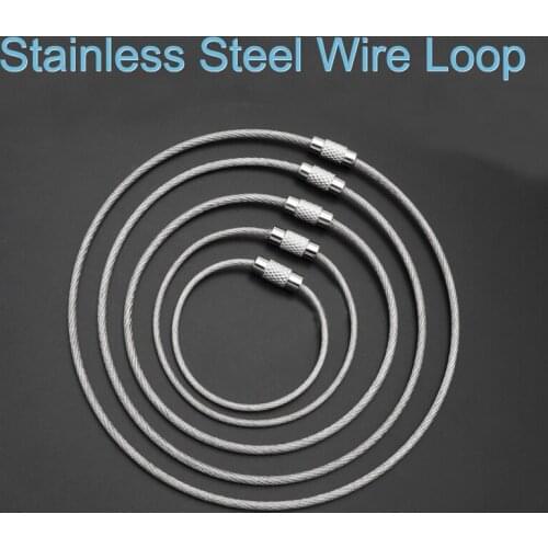 Keychain Tag Rope Stainless Steel Wire Cable Loop Screw Lock Gadget Ring Key Keyring Circle Camp Hanging Tool