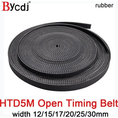 BYCDJ Arc Tooth HTD 5M Open Synchronous belt Width 12/15/17/20/25/30mm Rubber fiberglass Neoprene HTD5M Open Belt pulley CNC