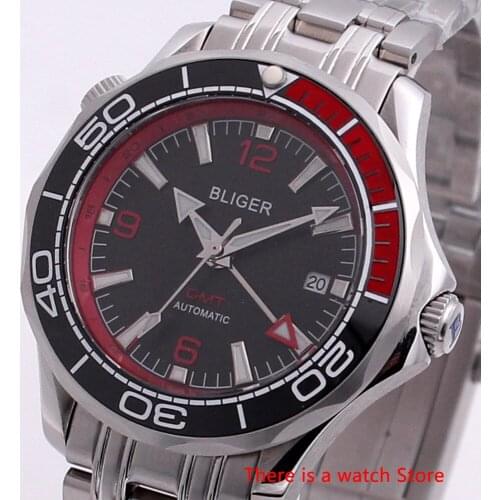 Bliger 41mm Automatic Mechanical Watch Men Sapphire Crystal Luxury Brand Luminous Waterproof Calendar Military GMT Male Watch