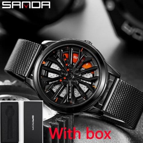 SANDA Sport Watch Car Men Quartz Waterproof Rim Hub Wheel Wristwatch Car Men Rotating Dial Stainless Steel Watches Мужские часы