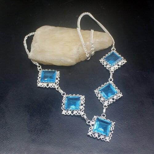 Gemstonefactory Jewelry Big Promotion Unique 925 Silver Dazzling London Blue Topaz Lovely Women Chain Necklace 50cm 202101468