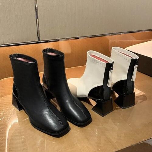 Short tube womens boots Martin boots square heel womens boots autumn new style short boots womens trendy zipper boots X638