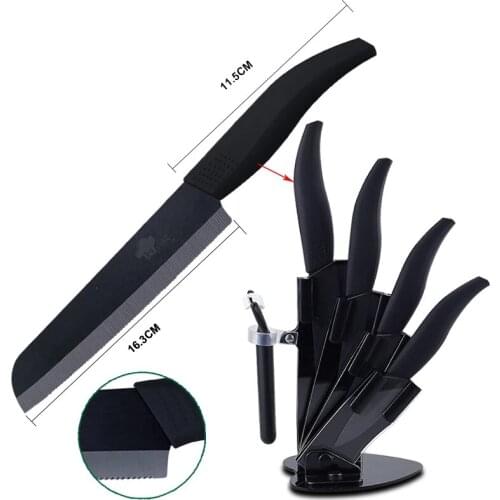 Kitchen Knives Ceramic Knives with Holder 3"Paring 4" 5" Slicing inch+6" Multi-Functional Bread Chef Knife Black Ceramic Blade