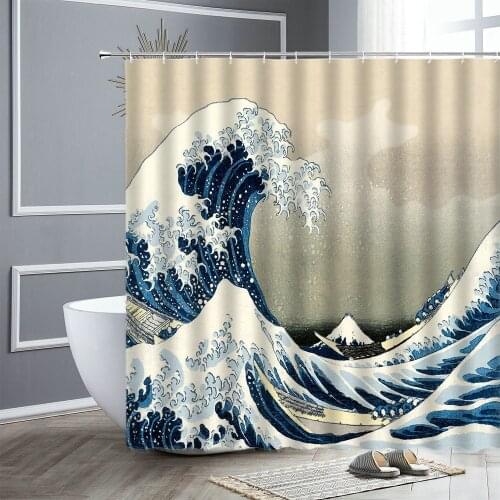Landscape Shower Curtains Ocean Waves Starry Sky Creative Waterproof Bathroom Curtain Set Polyester Fabric Home Decor With Hooks